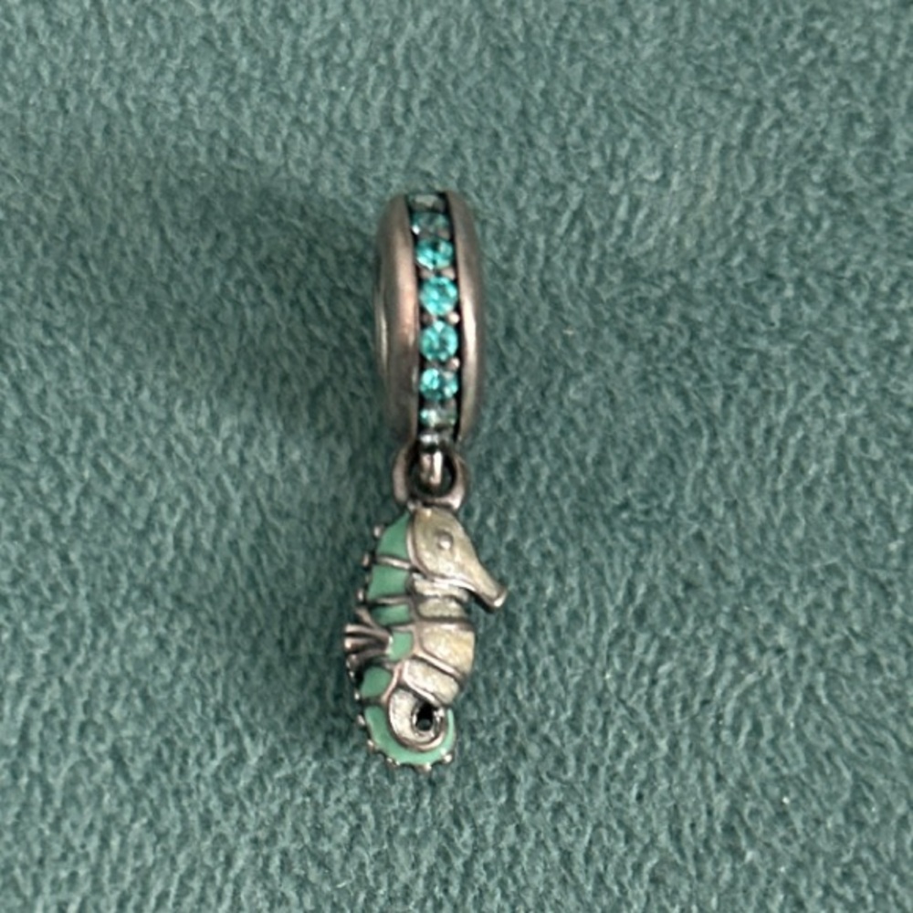 Pandora Silver Seahorse Charm with Turquoise Accents